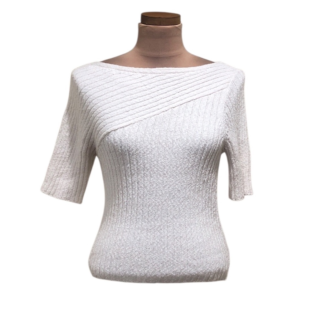 Anthropologie Maeve Clotille Ribbed Top Size Large Ivory